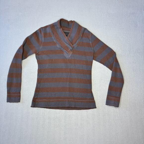 prAna Women's Ivona Blue & Brown Cowel Neck Striped Pullover Organic Cotton - M - Picture 2 of 7